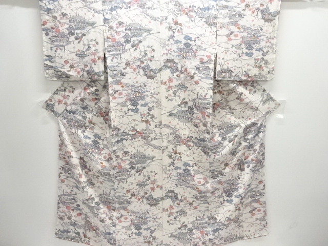 未使用品　家屋に草花模様小紋着物